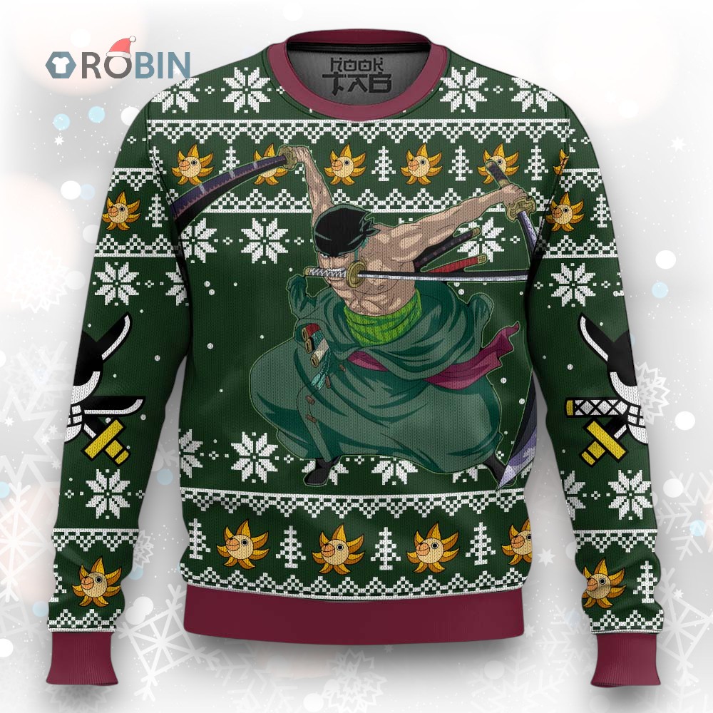 3D Anime One Piece Roronoa Zoro Swords Fandom Ugly Christmas Sweater 3D Anime One Piece Roronoa Zoro Swords Fandom Ugly Christmas Sweater