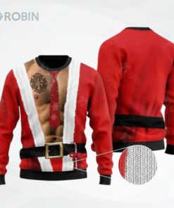 6 Packs Body With Firefighter Tattoo For Firefighters Ugly Christmas Sweater