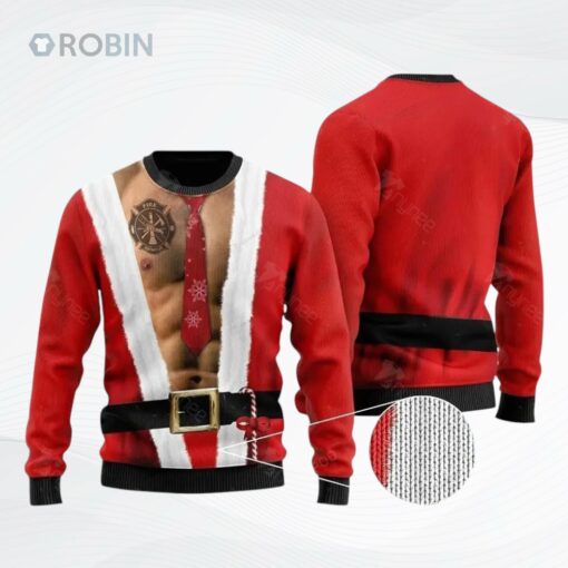 6 Packs Body With Firefighter Tattoo For Firefighters Ugly Christmas Sweater