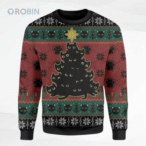 Alohazing Cat Tree Christmas All Over Printed Ugly Christmas Sweater, Sweatshirt