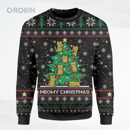 Alohazing Meowy Ugly Christmas Sweater, Sweatshirt