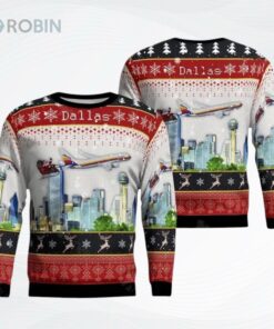 American Airlines Air Cal Heritage With Santa Over Dallasugly Christmas Sweater