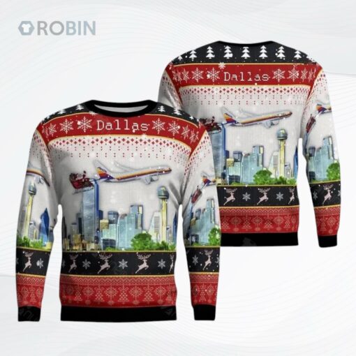 American Airlines Air Cal Heritage With Santa Over Dallasugly Christmas Sweater