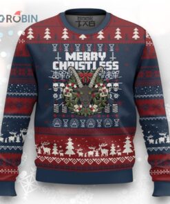 Anti Xmas Ugly Christmas Sweater Merry Christless Satan Baphomet Wreath