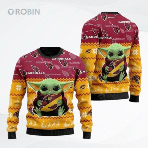 Arizona Cardinal Baby Yoda For American Football Fans All Over Printed Ugly Christmas Sweater