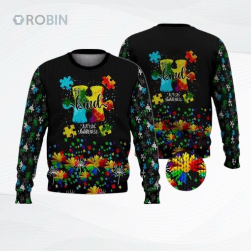 Autism Awareness Be Kind Flowers Ugly Christmas Sweater