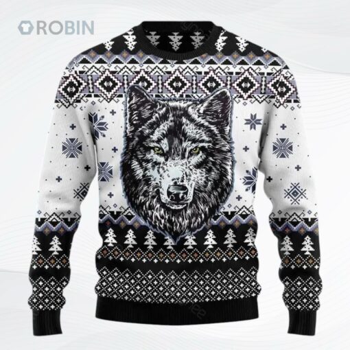 Awesome Wolf Face Womens All Over Printed Ugly Christmas Sweater, Sweatshirt