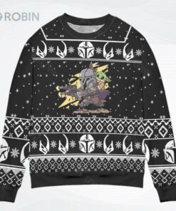 Baby Yoda Boba Fett Fire A Gun Star Wars Womens Ugly Christmas Sweater