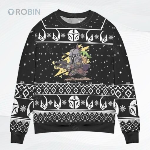 Baby Yoda Boba Fett Fire A Gun Star Wars Womens Ugly Christmas Sweater