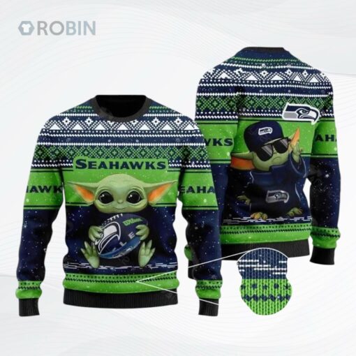 Baby Yoda Nfl Seattle Seahawks Ugly Christmas Sweater