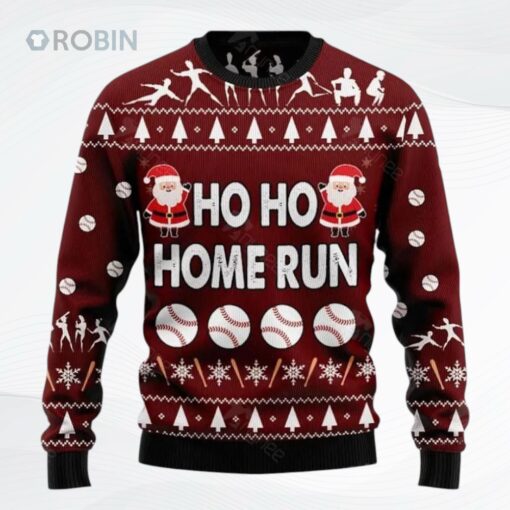 Baseball Hoho Home Run All Over Printed Ugly Christmas Sweater, Sweatshirt