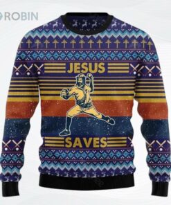 Baseball Jesus Save Occasion Christmas Holiday All Over Printed Ugly Christmas Sweater, Sweatshirt