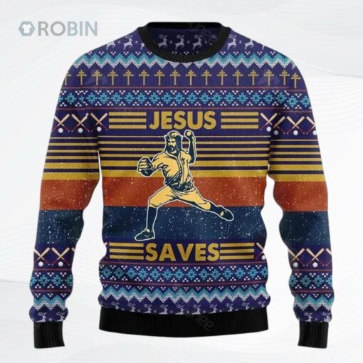 Baseball Jesus Save Occasion Christmas Holiday All Over Printed Ugly Christmas Sweater, Sweatshirt