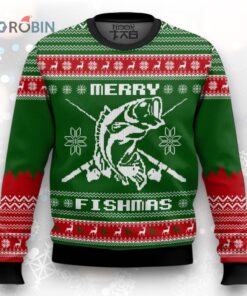 Bass Fishing Merry Fishmas Ugly Christmas Sweater pattern Long Sleeve Fishing Shirts, Christmas Fishing gifts