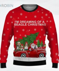 Beagle And Red Truck Ugly Christmas Sweater, Sweatshirt