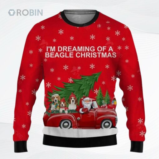 Beagle And Red Truck Ugly Christmas Sweater, Sweatshirt