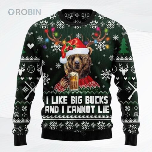 Bear Hunting And Beer Like Big Bucks And Cannot Lie Ugly Christmas Sweater