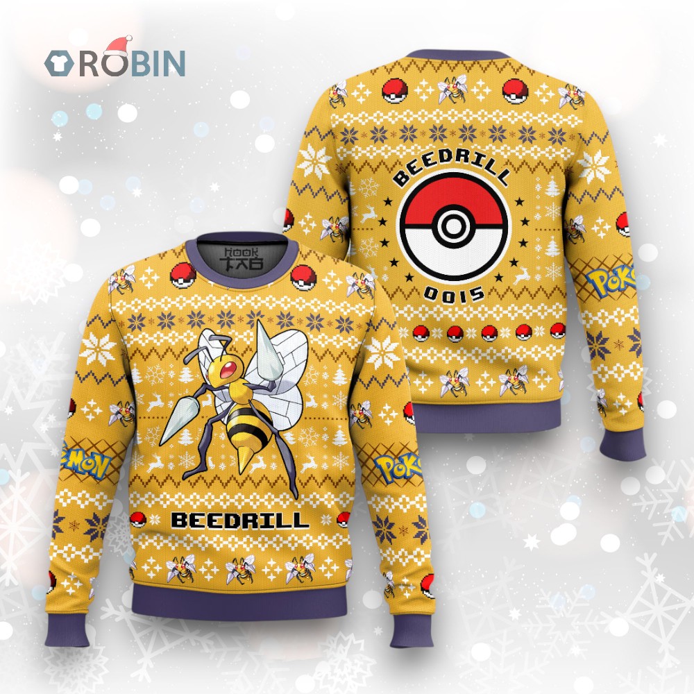 Beedrill Ugly Christmas Sweater   Pokemon Gen 1 Holiday Sweater Design Beedrill Ugly Christmas Sweater   Pokemon Gen 1 Holiday Sweater Design