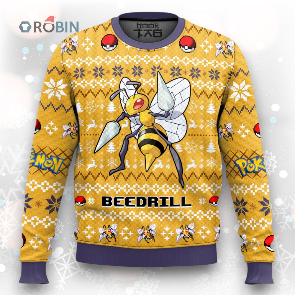 Beedrill Ugly Christmas Sweater   Pokemon Gen 1 Holiday Sweater Design Beedrill Ugly Christmas Sweater   Pokemon Gen 1 Holiday Sweater Design
