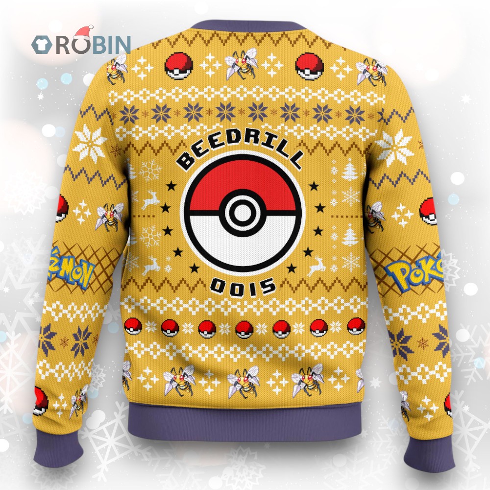 Beedrill Ugly Christmas Sweater   Pokemon Gen 1 Holiday Sweater Design Beedrill Ugly Christmas Sweater   Pokemon Gen 1 Holiday Sweater Design