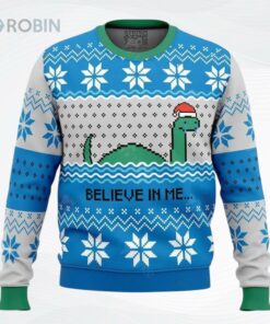 Believe In Me Nessie Loch Ness Monster All Over Printed Ugly Christmas Sweater