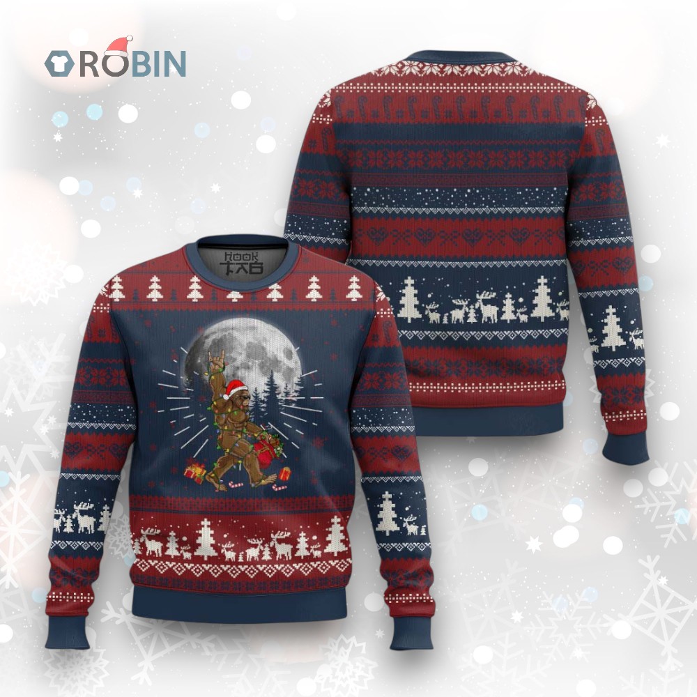 Bigfoot Christmas Tree Lights Ugly Christmas Sweater Believe Bigfoot Santa Hat Sasquatch Loves Rock On Bigfoot Christmas Tree Lights Ugly Christmas Sweater Believe Bigfoot Santa Hat Sasquatch Loves Rock On