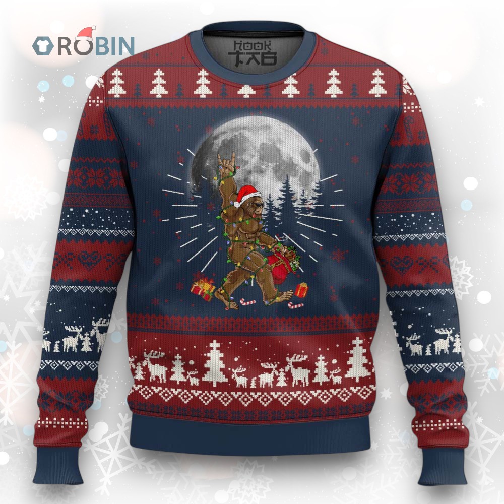 Bigfoot Christmas Tree Lights Ugly Christmas Sweater Believe Bigfoot Santa Hat Sasquatch Loves Rock On Bigfoot Christmas Tree Lights Ugly Christmas Sweater Believe Bigfoot Santa Hat Sasquatch Loves Rock On