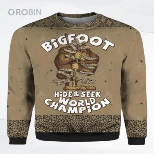Bigfoot Hide And Seek Champion Ugly Christmas Sweater, Sweatshirt
