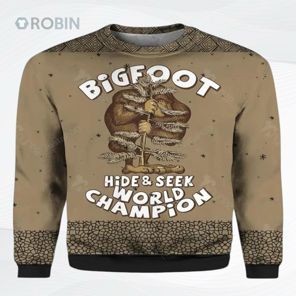 Bigfoot Hide And Seek Champion Ugly Christmas Sweater, Sweatshirt Bigfoot Hide And Seek Champion Ugly Christmas Sweater, Sweatshirt