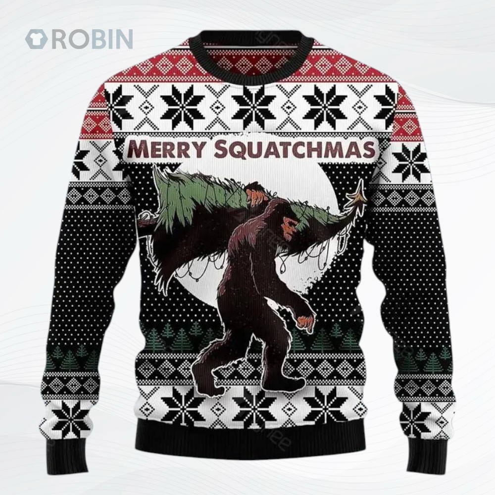 Bigfoot Merry Squatchmas Ugly Christmas Sweater, Sweatshirt Bigfoot Merry Squatchmas Ugly Christmas Sweater, Sweatshirt