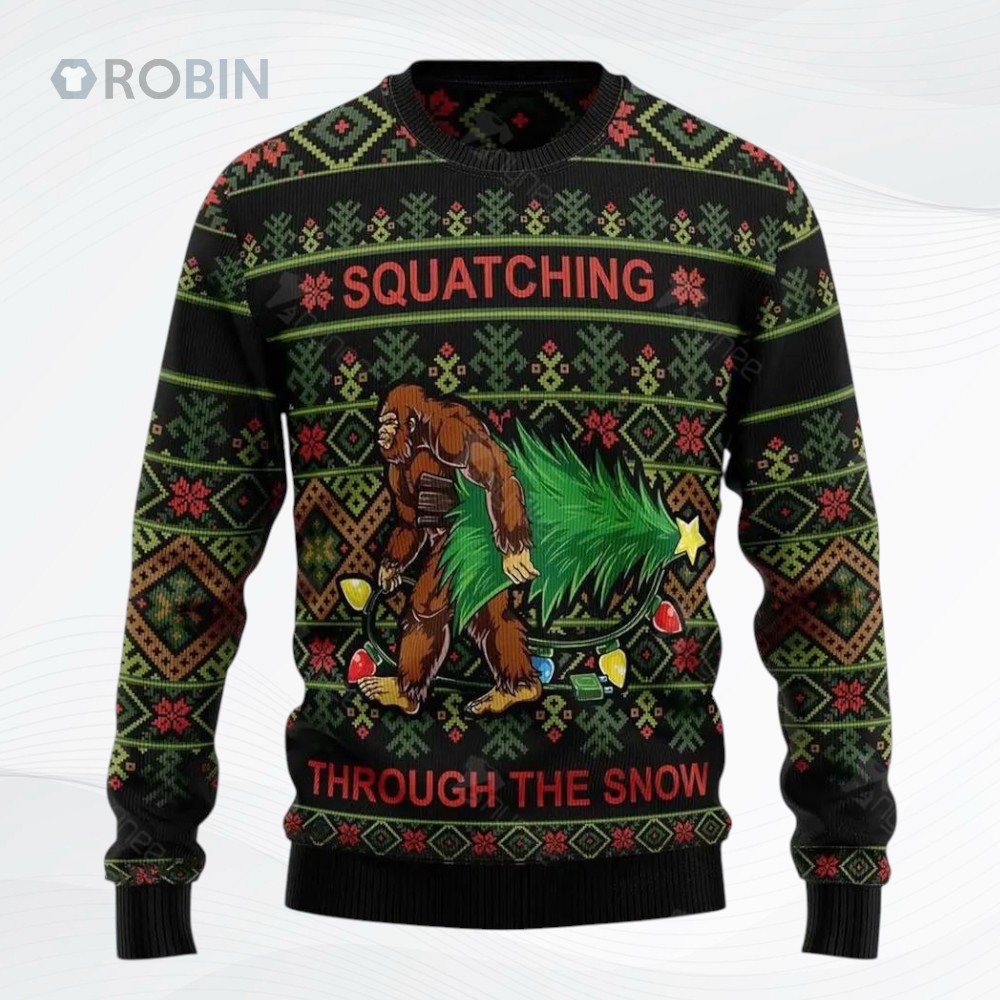 Bigfoot Snow Womens Ugly Christmas Sweater, Sweatshirt Bigfoot Snow Womens Ugly Christmas Sweater, Sweatshirt