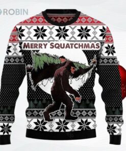 Bigfoot Squatchmas Womens All Over Printed Ugly Christmas Sweater, Sweatshirt