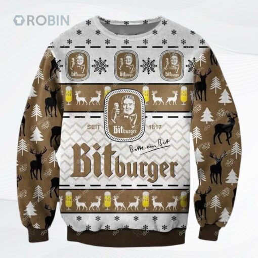 Bitburger Seit 1817 Deer All Over Printed Ugly Christmas Sweater, Sweatshirt