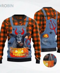 Black Angus Cattle Lovers Halloween Costume Denim Bib Ugly Christmas Sweater, Sweatshirt