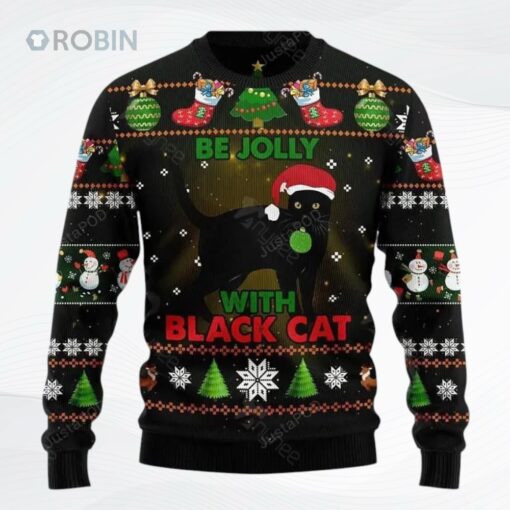 Black Cat Be Jolly Ugly Christmas Sweater