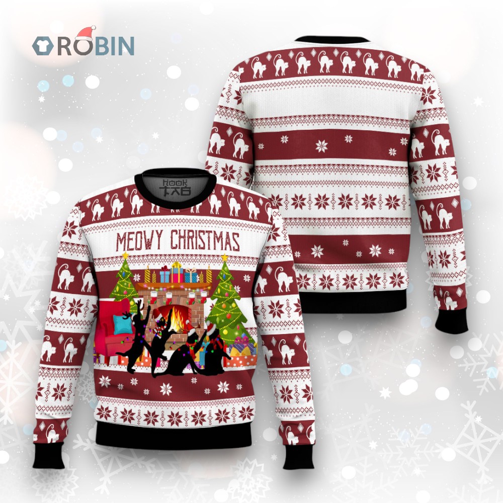 Black Cat Christmas Dancing Ugly Christmas Sweater Black Cat Christmas Dancing Ugly Christmas Sweater
