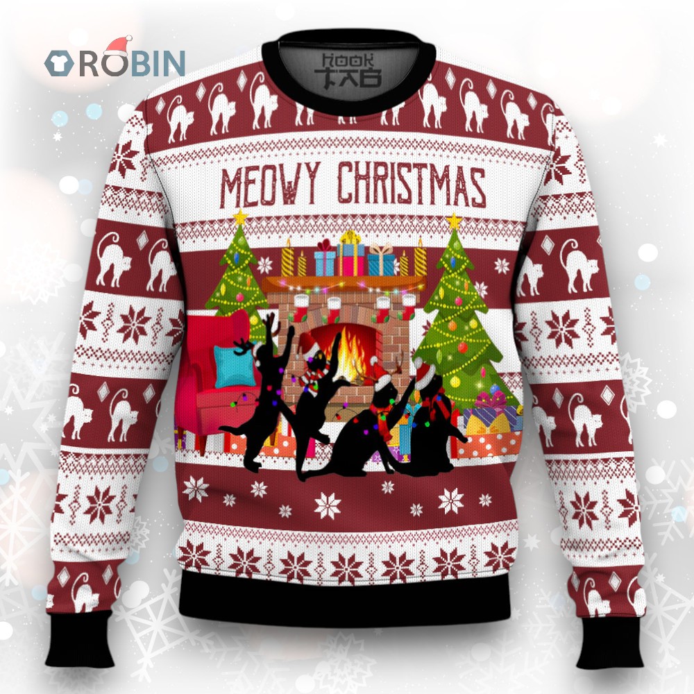 Black Cat Christmas Dancing Ugly Christmas Sweater Black Cat Christmas Dancing Ugly Christmas Sweater
