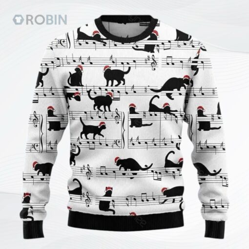 Black Cat Christmas Music Ugly Christmas Sweater