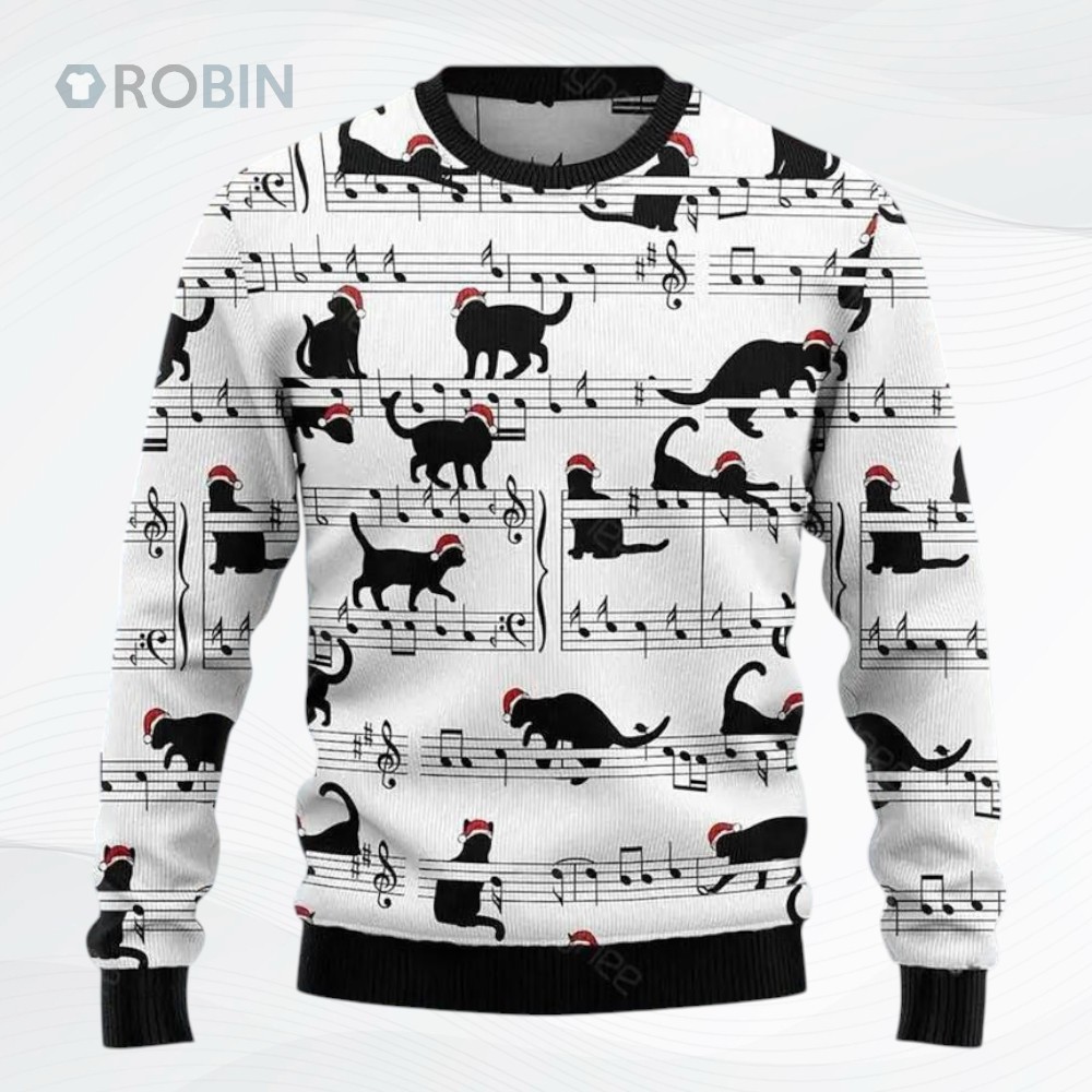 Black Cat Christmas Music Ugly Christmas Sweater Black Cat Christmas Music Ugly Christmas Sweater