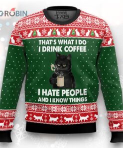 Black Cat Drink Coffee Ugly Christmas Sweater