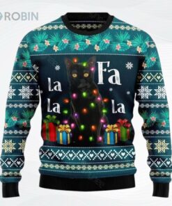 Black Cat Falalala Ugly Christmas Sweater