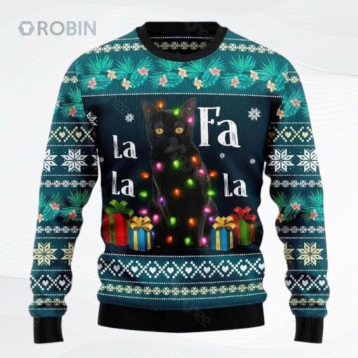 Black Cat Falalala Ugly Christmas Sweater