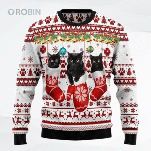 Black Cat Gloves Christmas Ugly Christmas Sweater