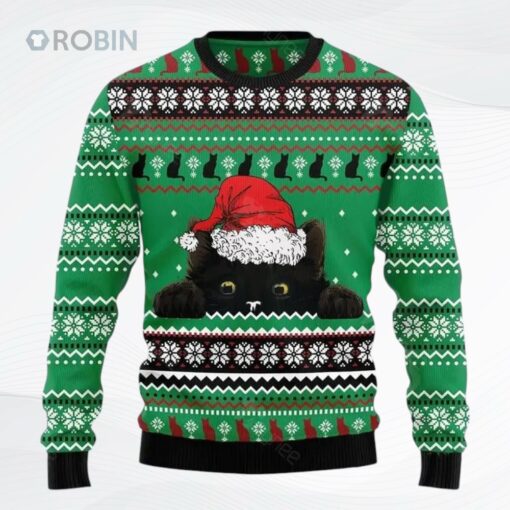 Black Cat Hide Ugly Christmas Sweater, Sweatshirt
