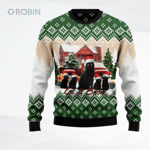 Black Cat Let It Snow Christmas Ugly Christmas Sweater, Sweatshirt