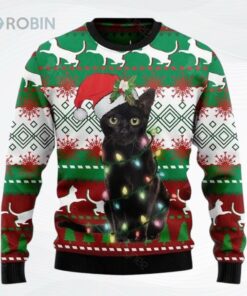 Black Cat Light Christmas Christmas Ugly Christmas Sweater, Sweatshirt