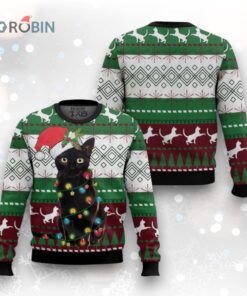 Black Cat Light Christmas Ugly Christmas Sweater Black Cat Light Christmas Ugly Christmas Sweater