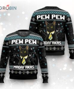 Black Cat Pew Pew Madafakas Ugly Christmas Sweater