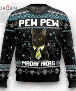Black Cat Pew Pew Madafakas Ugly Christmas Sweater