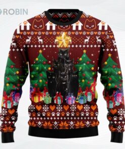 Black Cat Pine Tree Christmas Ugly Christmas Sweater
